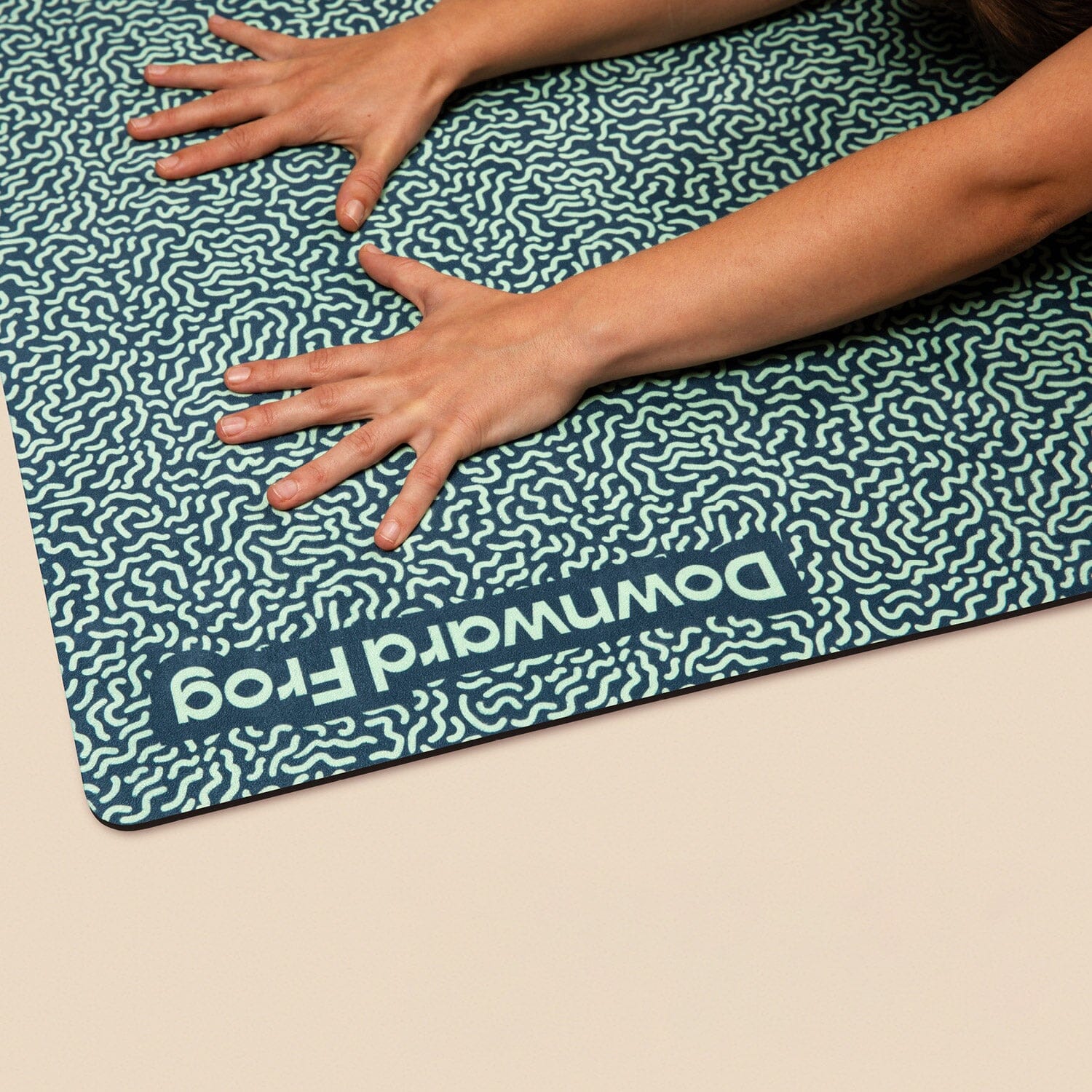 Downward Frog best travel yoga mat affordable eco friendly exercise mat UK with cool design in mint green Vegan suede and Natural rubber 2mm Compact lightweight Foldable